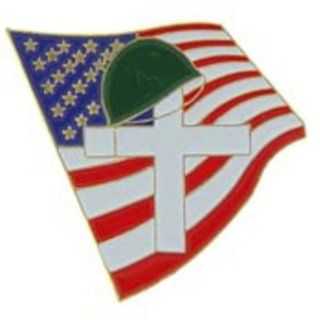 American flag with White Memorial Cross Pin 1" Sports & Outdoors