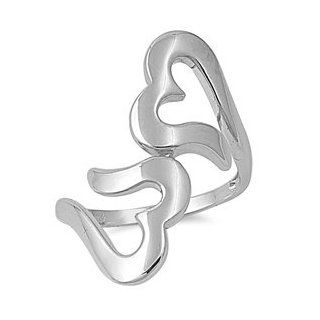 Designer Twin Hearts Ring 30MM Rhodium Plated Brass Jewelry