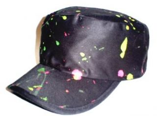 Neon Paint Splattered Black Painters Cap Hat Clothing