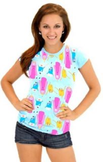Adventure Time Characters All Over Juniors Sky Blue T shirt Clothing