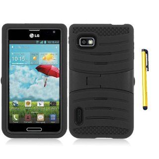 Hybrid Case Fits LG P659 MS659 LS720 VM720 Optimus F3 Hybrid Cas Rugged Black Black Stand + A Gold Color Stylus/Pen T Mobile, Sprint, MetroPCS Cell Phones & Accessories