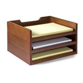 Stack & Style Wood Letter Organizer   Mahogany  Office Desk Trays 