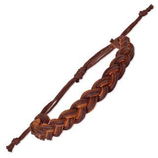 Pack of 2 Two tone Brown Braided Cotton & Leather Adj. Bracelet Jewelry