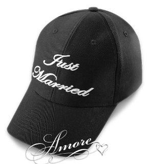 Wedding Just Married Baseball Black Cap White Embroidery  Velcro Adjustable Hats 