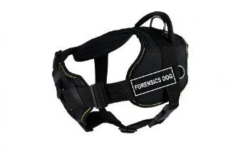 Dean & Tyler Fun Works Forensics Dog Harness with Padded Chest Piece, X Large, Fits Girth Size 34 Inch to 47 Inch, Black with Yellow Trim  Pet Harnesses 