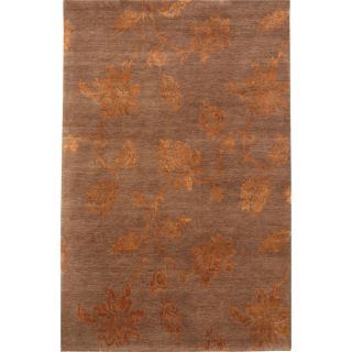 Hand knotted Floral Dark Brown Wool/ Art silk Rug (2 X 3)