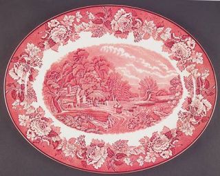Enoch Wood & Sons English Scenery Pink (Older,Smooth) 16 Oval Serving Platter,