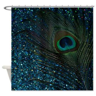  Glittery Aqua Peacock Shower Curtain