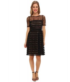 Muse Floral Striped Lace Girly Dress Womens Dress (Black)