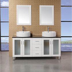 Design Element Design Element Ove 60 inch Double Sink Vanity Set With Black Tempered Glass Top White Size Double Vanities