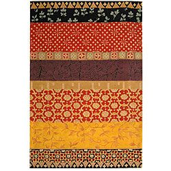 Handmade Rodeo Drive Collage Rust/ Gold N.Z. Wool Rug (5 X 8)