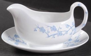 Spode Geisha Light Blue Gravy Boat with Attached Underplate, Fine China Dinnerwa