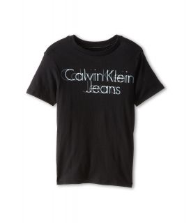 Calvin Klein Kids Overlay Crew Neck Tee Boys T Shirt (Black)