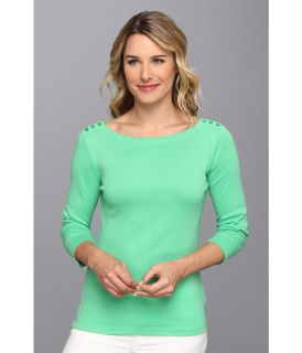 Jones New York 3/4 Sleeve Boatneck w/ Buttons Womens Long Sleeve Pullover (Green)