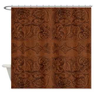  Cognac Tooled Leather Pattern Graphic Shower Curta