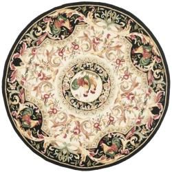 Hand hooked Rooster Ivory/ Black Wool Rug (3 Round)