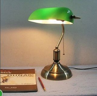 Streamline Old Bank Style Table Lamp Green Shade with Pullswitch   Outdoor Table Lamps  