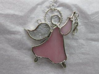 Stained Glass Guardian Angel Holding Breast Cancer Awareness Ribbon   Sun Catcher  