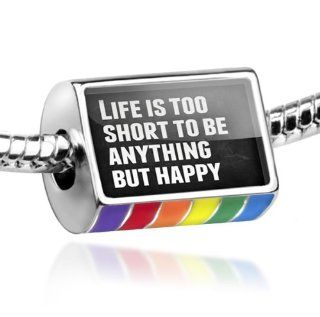 Neonblond Bead Rainbow Life is too short to be anything but happy   Fits Pandora charm Bracelet NEONBLOND Jewelry & Accessories Jewelry