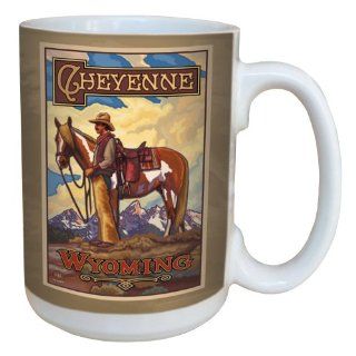 Tree Free Greetings 79423 Cheyenne Wyoming Cowboy by Paul A. Lanquist Ceramic Mug with Full Sized Handle, 15 Ounce, Multicolored Kitchen & Dining