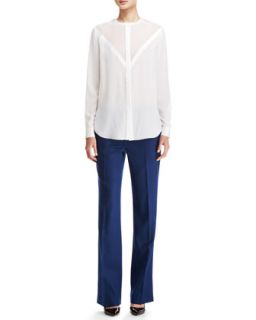 Adam Lippes Chevron Long Sleeve Blouse & Permanent Creased Wool Trousers