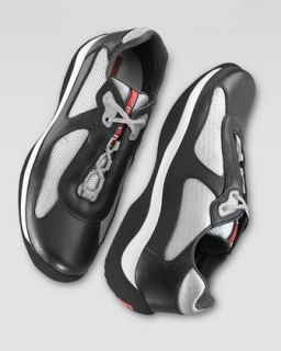 Prada Black & Silver Leather Sneaker
