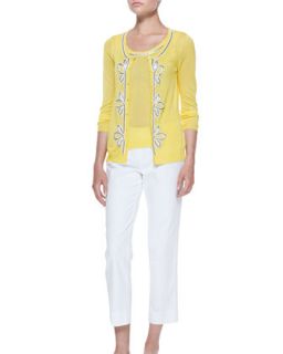 Michael Simon Button Front Cardigan & Shell with Bead Trim