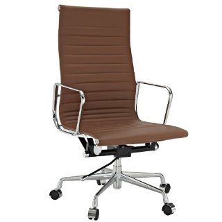LexMod Ribbed High Back Office Chair in Terracotta Genuine Leather   Adjustable Home Desk Chairs