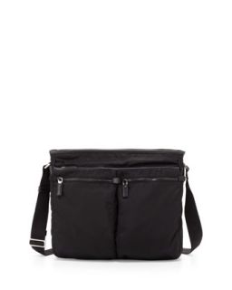 Prada Mens Nylon Multi Pocket Zip Messenger Bag, Black