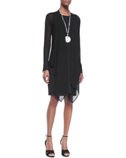 Eileen Fisher Gossamer Crepe Wrap Cardigan & Sleeveless Silk Jersey Dress