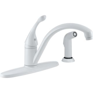 Delta Collins White Low Arc Kitchen Faucet with Side Spray