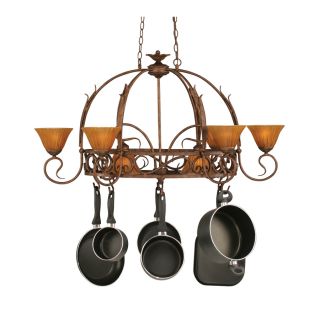 Brooster 32 in W 8 Light Bronze Hardwired Lighted Pot Rack with Tinted Shade