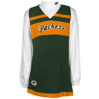 Green Bay Packers Youth Girls Jumper Turtleneck Cheer Set   White/Green