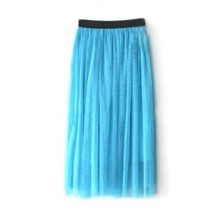 High Waist Georgette Skirt, Below Knee Length Full Skirt, Summer Tulle Full Skirt BLUE