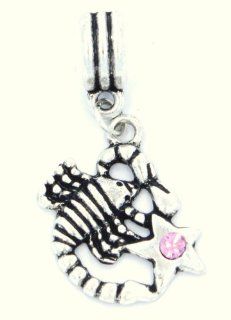 Pro Jewelry "Scorpian Below Star with Pink Crystal" Scorpio Astrology Symbol Dangling Bead Charm for Snake Chain Charm Bracelet Jewelry