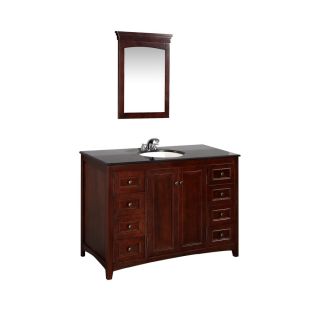 Simpli Home Yorkville 49 in x 21.5 in Dark Walnut Brown Undermount Single Sink Bathroom Vanity with Granite Top