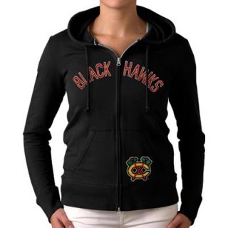 47 Brand Chicago Blackhawks Ladies Pep Rally Full Zip Hoodie   Black