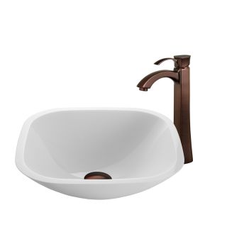 VIGO Vessel Sink & Faucet Set White Glass Above Counter Square Bathroom Sink (Drain Included)
