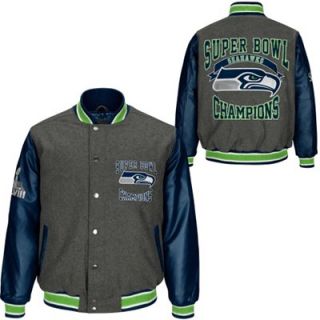 Seattle Seahawks Super Bowl XLVIII Champions Wool & Leather Jacket   Gray