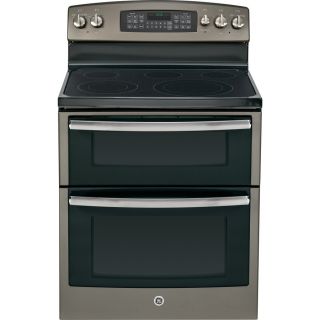 GE 30 in Smooth Surface 5 Element 4.4 cu ft/2.2 cu ft Self Cleaning Double Oven Electric Range (Slate)