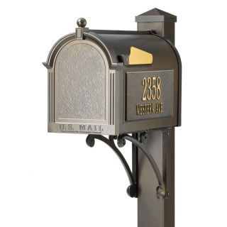 Whitehall 10 1/8 in x 55 in Metal French Bronze In Ground Mailbox with Post