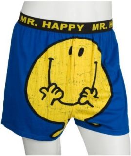 Mr. Men Mr. Happy Knit Boxer, Blue, Small Clothing
