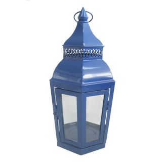 Garden Treasures 14.76 in H Dark Blue Metal Outdoor Decorative Lantern