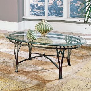 Steve Silver Company Madrid Weathered Pewter with Green Patina Oval Coffee Table