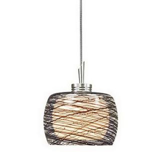 JESCO 4.12 in W Satin Nickel Art Glass Mini Pendant Light with Frosted Shade