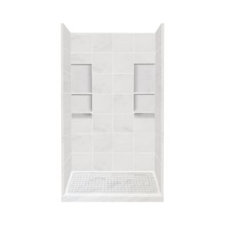 Style Selections 83 in H x 60 in W x 36 in L White Carrara Solid Surface Wall 4 Piece Alcove Shower Kit