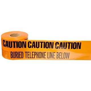 Brady 91297 1000' Length, 6" Width, B 720 Heavy Duty Polyethylene, Black On Orange Color Identoline Underground Warning Tape, Legend "Caution Buried Telephone Line Below" Industrial Warning Signs