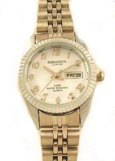 Swanson Japan Crystal Day Date Silver Face Women's Watch 5atm Water Resistent Watches