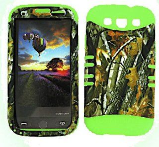 3 IN 1 HYBRID SILICONE COVER FOR SAMSUNG GALAXY S III S3 AT&T, SPRINT, T MOBILE, VERIZON, METRO PCS, BOOST, CRICKET, US CELLULAR, VIRGIN MOBILE HARD CASE SOFT GREEN RUBBER SKIN CAMO GR WFL027 I747 KOOL KASE ROCKER CELL PHONE ACCESSORY EXCLUSIVE BY MAND
