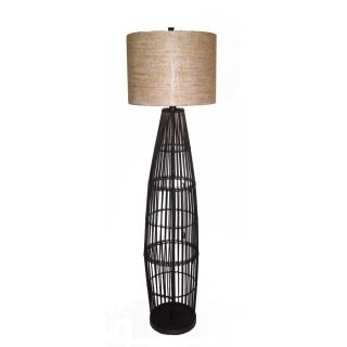 allen + roth 60.5 in Black Indoor Floor Lamp with Fabric Shade